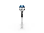 Fancy Blue Asscher Cut Diamond Cluster Ring Set in Platinum with Round Accent Stones and Prong Setting on a Plain Band