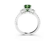 Fancy Green Three-Stone Cushion Cut Diamond Pavé Band Ring Set in Silver with Prong Setting