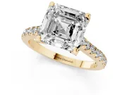 Asscher Cut Hidden Halo Pave Engagement Ring Setting | Claw Prongs | Yellow Gold