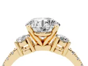 Round Three Stone Pavé Engagement Ring Setting | Round Side Stones | Yellow Gold