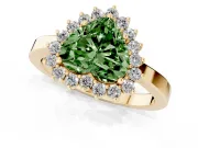 Fancy Green Heart Cut Diamond Halo Ring Set in Yellow gold with Round Halo and Smooth Solitaire Band