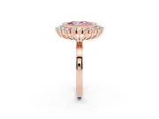 Fancy Pink Oval Cut Diamond Halo Ring Set in Rose gold with Milgrain Edge and Round Prong Setting
