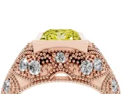 Fancy Yellow Princess Cut Diamond Bezel Ring Set in Rose gold with Milgrain Accent Band