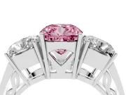 Fancy Pink Cushion Cut Diamond Three-Stone Ring Set in Silver with Textured Band