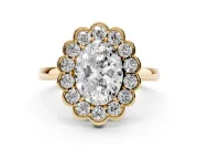 Oval Scalloped Cluster Halo Engagement Ring Setting | Plain Band | Yellow Gold