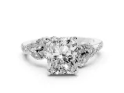 Radiant Cut Floral Engagement Ring Setting | Marquise Side Stones | Sterling Silver