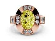 Fancy Yellow Oval Cut Diamond Milgrain Halo Ring Set in Rose gold with Split Shank