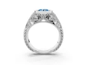 Fancy Blue Round Cut Diamond Bezel Ring Set in Platinum with Milgrain Accent Band