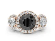 Round Three Stone Halo Engagement Ring Setting for a Black Center | Haloed Side Stones | Rose Gold