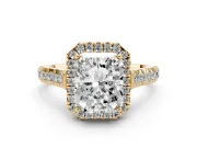 Radiant Cut Halo Engagement Ring Setting | Shared Prong Shoulders | Yellow Gold