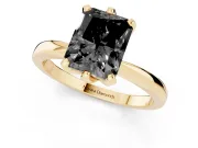 Fancy Black Radiant Cut Diamond Solitaire Engagement Ring Set in Yellow gold with Slim Tapered Solitaire Band