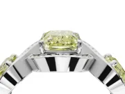 Radiant Cut Three Stone Engagement Ring Setting for a Fancy Yellow Lab-Grown Diamond | Pavé Wave Band | Sterling Silver