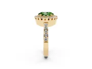 Fancy Green Oval Cut Diamond Halo Ring Set in Yellow gold with Pavé Shank and Prong Setting
