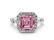 Asscher Cut Twist Halo Engagement Ring Setting for a Fancy Pink Lab-Grown Diamond | Platinum