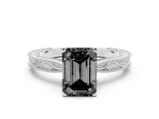 Emerald Cut Engraved Solitaire Engagement Ring Setting for a Black Center | Platinum