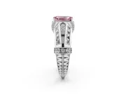 Fancy Pink Emerald Cut Diamond Vintage-Inspired Milgrain Ring Set in Platinum with Accent Split Shank