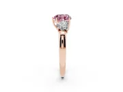 Heart-Shaped Three Stone Engagement Ring Setting for a Fancy Pink Lab-Grown Diamond | Matching Side Stones | Rose Gold
