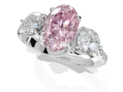 Oval Three Stone Engagement Ring Setting for a Fancy Pink Lab-Grown Diamond | Tapered Pave Band | Sterling Silver