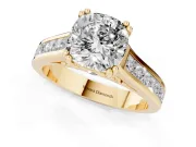 Cushion Cut Cathedral Channel Set Engagement Ring Setting | Double Claw Prongs | Yellow Gold