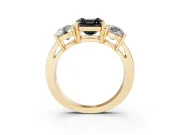 Asscher Cut Three Stone Engagement Ring Setting for a Black Center | Round Side Stones | Yellow Gold