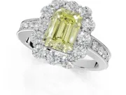 Emerald Cut Vintage Halo Engagement Ring Setting for a Fancy Yellow Lab-Grown Diamond | White Gold