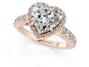 Heart Cut Diamond Halo Engagement Ring Set in Rose gold with Pavé Band and Prong Setting