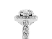 Cushion Cut Milgrain Halo Engagement Ring Setting | Graduated Bezel Accents | White Gold