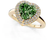 Fancy Green Heart Cut Diamond Halo Engagement Ring Set in Yellow gold with Solitaire Band and Prong Setting