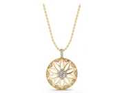 Round Lab-Grown Diamond Cluster Flower Pendant Necklace | Milgrain Frame | Yellow Gold