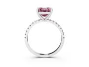 Fancy Pink Asscher Cut Diamond Brilliant Solitaire Ring Set in Platinum with Pavé Band and Prong Setting