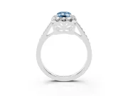 Fancy Blue Emerald Cut Diamond Floral Halo Ring Set in Silver with Pavé Band and Prong Setting
