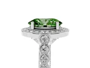 Fancy Green Oval Cut Diamond Milgrain Halo Solitaire Ring Set in Silver with Bezel Set Side Stones and Pavé Band
