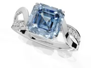 Asscher Cut Bypass Solitaire Engagement Ring Setting for a Fancy Blue Lab-Grown Diamond | Pavé Strands | Platinum
