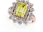 Emerald Cut Floral Double Halo Engagement Ring Setting for a Fancy Yellow Lab-Grown Diamond | Plain Band | Rose Gold