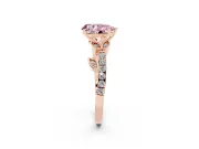 Fancy Pink Pear Cut Diamond Solitaire Leaf-Inspired Ring Set in Rose gold with Pavé Band and Prong Setting