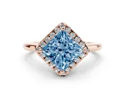 Princess Cut Halo Engagement Ring Setting for a Fancy Blue Lab-Grown Diamond | Plain Polished Band | Rose Gold