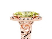Fancy Yellow Marquise Cut Diamond Halo Ring Set in Rose gold with Scrollwork Band and Prong Setting