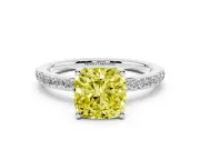 Fancy Yellow Cushion Cut Diamond Pavé Band Ring Set in Silver with Prong-Set Center Stone