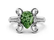 Fancy Green Pear Cut Diamond Twisted Band Solitaire Ring Set in Silver with Scroll Prongs