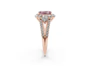 Emerald Cut Scalloped Halo Engagement Ring Setting for a Fancy Pink Lab-Grown Diamond | Pear Side Stones | Rose Gold