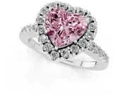 Fancy Pink Heart Cut Diamond Halo Pavé Solitaire Ring Set in Silver with Prong-Set Center Stone