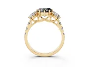 Heart-Shaped Three Stone Engagement Ring Setting for a Black Center | Accented Shoulders | Yellow Gold