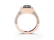 Princess Cut Milgrain Halo Engagement Ring Setting for a Black Center | Side Stones | Rose Gold