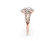 Heart Cut Diamond Halo Split Shank Engagement Ring Set in Rose gold with Prong-Held Center Stone