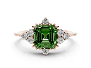 Asscher Cut Cluster Engagement Ring Setting for a Fancy Green Lab-Grown Diamond | Rose Gold