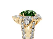Fancy Green Heart Cut Diamond Halo Split Shank Engagement Ring Set in Yellow gold with Prong-Held Center Stone