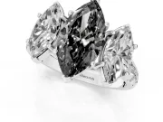 Marquise Three Stone Engagement Ring Setting for a Black Center | Accented Shoulders | White Gold