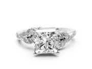 Princess Cut Diamond Solitaire Ring Set in Platinum with Marquise Twist Band and Prong Setting
