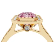 Radiant Cut Vintage Milgrain Halo Engagement Ring Setting for a Fancy Pink Lab-Grown Diamond | Bezel Head | Yellow Gold