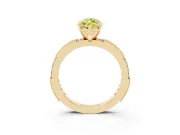 Fancy Yellow Marquise Cut Diamond Solitaire Ring Set in Yellow gold with Slim Pavé Band and Prong Setting